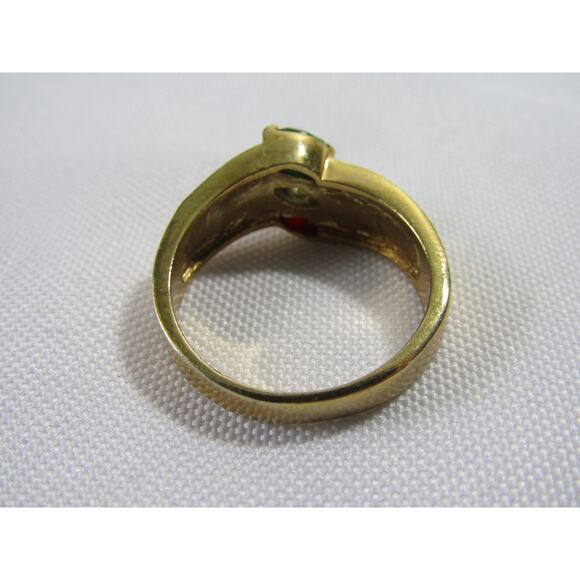 Blue Red Green Rhinestone Gold Tone Ring 9" Cottagecore Whimsygoth Y2K Elegant - Picture 3 of 6